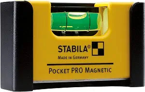 STABILA Pocket PRO Magnetic mini spirit level with belt clip, 7 cm, strong rare earth magnet, 1 horizontal level, made in Germany, yellow, 15 x 8 x 20 cm
