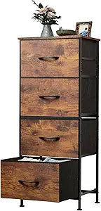 WLIVE Dresser with 4 Drawers, Fabric Storage Tower, Organizer Unit for Bedroom, Hallway, Entryway, Closets, Sturdy Steel Frame, Wood Top, Easy Pull Handle, Rustic Brown Wood Grain Print