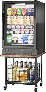 Mini Fridge Stand with Storage, Small Refrigerator Stand with Wheels, Rolling Mini Fridge Cart-Max Load 300 LBS Heavy Microwave Printer Stand Utility Cart for Dorm, Apartment, Kitchen, Office (Brown)