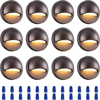 LED Low Voltage Deck Lights 3.74 Inch Landscape Lighting Fence Lights 2700K 180LM 12-24V AC/DC Aluminum Oil Rubbed Bronze Outdoor Step Light 2.5W IP65 with Wire Nuts 4FT Corded, 12 Pack