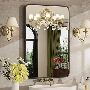 24x36 Inch Bathroom Mirrors for Over Sink, Matte Black Rectangle Mirror for Bathroom or Entryway, Wall Mounted Vanity Mirror with Aluminum Alloy Frame & Tempered Glass, Hangs Horizontally/Vertically
