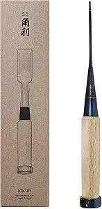 KAKURI Japanese Mortise Chisel for Woodworking 1/8" (3mm), Made in JAPAN, Professional Wood Chisel Oire Nomi (Hand Forged), Japanese White Steel No.2 Blade, White Oak Wood Handle