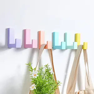 Teenyyou 6 Pcs Cute Kids Wall Hooks Adhesive for Backpack Pastel