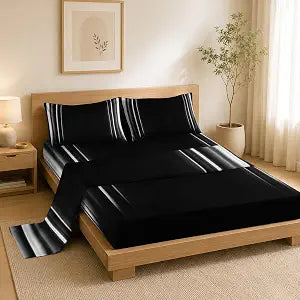 Nttopship White and Black 4 Pieces Bed Sheet SetsQUEEN Size Abstract Ombre Bedding Sets with 16" Deep Pockets Abstract Ombre Bedroom Decor,Bedding Set 4 PCS(1 Fitted+1 Flat+2 Pillowcases)