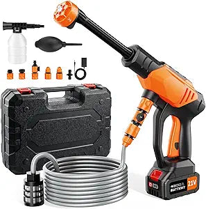 Cordless Portable Washer, Brushless 4000mAh Battery Operated Washer, Handheld Car Washer with 6-in-1 Nozzle Battery Charger,Lightweight Washer Cleaning Tool with Foam Pot for Patio Boat Fence