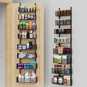 VyGrow Over The Door Organizer, 8-tier Metal Door Organizer Hanging with Adjustable Baskets, Behind The Door Storage for Bedroom Closet Bathroom Pantry Cabinet Kitchen, Black