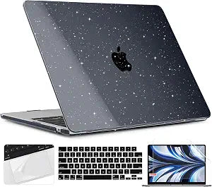TWOLSKOO Glitter Case for MacBook Air 13 inch M5 2026 M4 M3 M2 2025-2022 (Model A3449 A3240 A3113 A2681), Bling Hard Shell Case & Keyboard Cover & Screen Film for MacBook Air 13.6 inch, Star Black