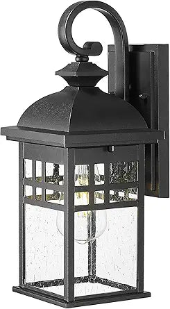 Emliviar 15 Inch Outside Lights for House, 1-Light Farmhouse Outdoor Porch Light, Seeded Glass with Black Finish, DE279B BK
