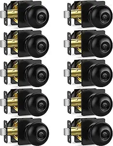 Plustool 10 Pack Privacy Door Knobs Interior, Matte Black Keyless Door Locks for Bedrooms Bathrooms - ANSI Grade-3 Certified Square Modern Locking Doorknob - Round Door Knob with Lock, Heavy Duty