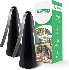 Fly Away - 2 Pack Outdoor Fly Repellent Fan, Outside or Inside Table use, Restaurant, Barbeque, Events, Deter Flies, Wasps, Bees, Other Moscas and Bugs Away, Battery Operated, Tabletop, Hanging Hook.