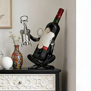 XINXUAN Abstract Wine Bottle Holder Home Decor, Resin Hollow-Out Design Decorative Wine Rack (Gradient Black)