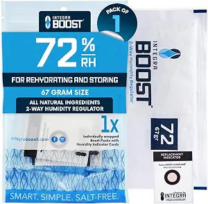 Integra Boost 72% RH, 2 Way Humidity Control Packs  67g Size for Storing 1 lb  Pack of 1  Single Moisture Absorber for Small Jars & Containers  Humidifier Packs for Herbs, Spices & Food Storage