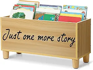 Cinnvoice Wooden Book Storage 24'' Book Bin Rack Wood Color Bookshelf Large Wooden Bookcase for Classroom Nursery Decor (Just One More Story,Natural Wood)