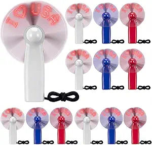 Gerrii 12 Pack Patriotic Mini Handheld Fans with Blue LED I Love USA Flashing Light, Red White Blue Party Favors for 4th of July Independence Day Parade Outdoor Events
