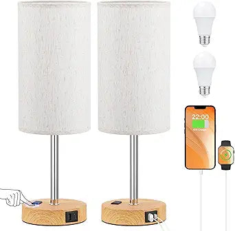 PartageiZ 17.4Inches Tall Touch Bedside Table Lamps Set - 3 Way Dimmable Bedroom Lamp with USB C Ports, Small Desk Lamps for Nightstand with AC Outlet for Dorm/Bathroom/Kitchen/Living Room