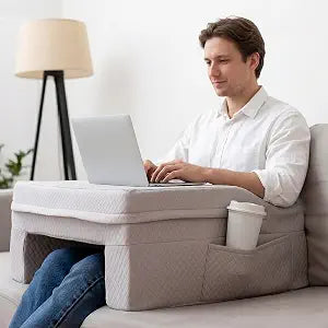 Laptop Pillow for Bed & Couch  24" Lap Desk with High Density Foam, 16" Leg Spacing, Arm Rests, Side Pockets, 2 Washable Covers | Gaming, Reading, Steam Deck, Switch