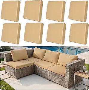8-Piece High Elastic Outdoor Cushion Covers - Full Set Stretch Replacement Slipcovers for Seat & Back Cushions - Universal Fit for 4-Person Patio Sofa, Fits 20-27" Wide