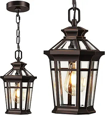 Outdoor Pendant Light, Oil Rubbed Bronze Front Porch Hanging Light Fixture, Outdoor Hanging Lights with Adjustable Chain, Anti-Rust Exterior Pendant Lantern, Outdoor Chandelier for Porch, Eaves