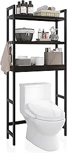 SMIBUY Bathroom Storage Shelf, Bamboo Over-The-Toilet Organizer Rack, Freestanding Toilet Space Saver with 3-Tier Adjustable Shelves (Black)