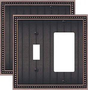 Oil Rubbed Bronze 2 Gang Toggle Decorator Wall Plate Cover Zinc Alloy 2Pack