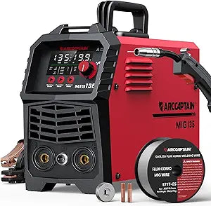 ARCCAPTAIN 135A MIG Welder [Large LED Display] 110V Welder Flux Core MIG, Lift TIG, Stick, 3 in 1 Welding Machine Gasless MIG Welder Machine 110V, IGBT Inverter Welder with Synergy, 2T/4T