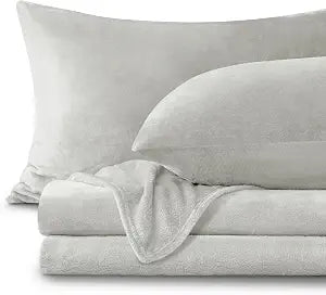 BEDELITE Flannel Sheets Queen Size Light Grey - Super Soft Fleece Sheets Set Fluffy Extra Plush, 4 Piece(Include Fitted Sheet, Flat Sheet, 2 Pillowcases)