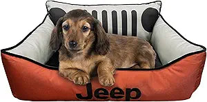 Jeep Grill Cuddler Dog Bed for Pets (Adventure Orange) Shredded Fiber Fill Base with Supportive Bolsters  Gifts Owners (26 x 20 inch - Small)