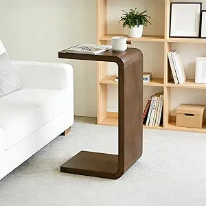 Lefedrasticity C Shaped End Table Small Side Table for Couch Walnut Sofa Table Wooden Narrow Couch Side Table Rustic C Table for Living Room Office Bedroom (Walnut)