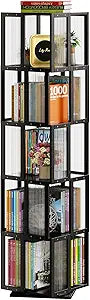 BAMEOS Solid Wood Rotating Bookshelf Tower 5 Tier360Storage Spinning Bookcase, Black Cube Corner Bookshelf for Office,Bedroom and Living Room