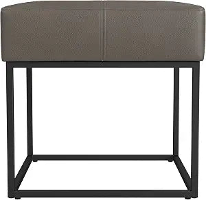 HomePop 18" Small Square Metal Ottoman - Pewter Gray Faux Leather