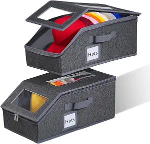 2PCS Stackable Hat Organizer for Baseball Caps, Hat Organizer Holds up to 30 Caps for Closet with Clear Window, Sturdy Frame Hat Storage for Men & Women, Space Saving (Drak Grey)
