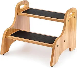 StrongTek Wooden 2-Step Stool for Kids, Non-Slip Surface with Handles, 350 lb Capacity, Toddler Step Stool for Bathroom, Kitchen and Bedroom (Natural)