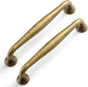 Antique Brass Cabinet Pulls, Vintage Zinc Alloy Drawer Handles for Kitchen and Dressers, Farmhouse Heavy Duty Cupboard Hardware (5 in, Set of 12)