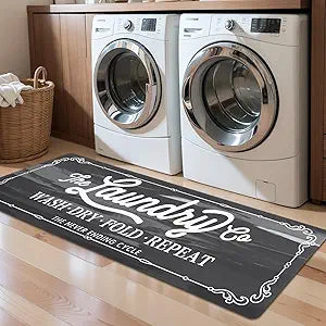 Pauwer Laundry Room Rug Runner 24"x60" Waterproof Rubber Laundry Mat Non Slip Kitchen Mats for Floor Washable Floor Mat Runner Rug for Farmhouse Mudroom Washroom Bathroom Decor