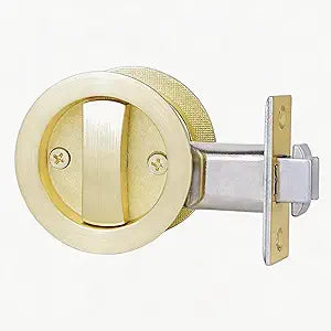 Dontay Pocket Door Passage Lock, Double Sided Rotation,No Key, Privacy (Bed/Bath) Latch, Flush, Large Locking Lever, Hardware for 1 3/8 to 2 3/16 Thickness Door (Satin Brass, 1 Pack(Round))