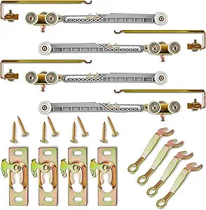 Tandefio 4 Set Pocket Door Soft Close Top Hanger Assemblies, Heavy Duty Door Roller Compatible with 1060 1500 1560 1562 2710 100 134f 138f 2610f Track, 1" Nylon Ball Bearing Tri-Wheel, Bi-Direction