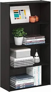 Furinno PASIR Book Shelf, 4-Tier Bookshelf, Bookcase with Open Shelf, 9.4 x 23.6 x 41.7, for Living Room, Bedroom, Home Office, Espresso