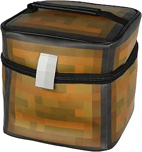 Minecraft Storage Chest Wooden Block Replica Design Insulated Zip Around Lunch Box with Carrying Handle Tote Bag 8"