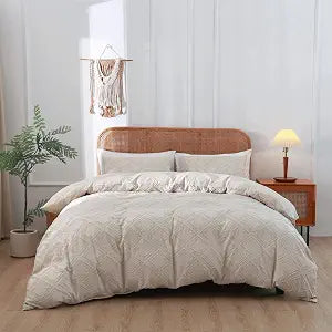 Duvet Cover, 3PCS Boho Duvet Cover Set, Geometric Pattern Tufted Bohemian Comforter Cover Jacquard Knit Textured Bedding Set with Zipper Closure (Light Kahki, King)