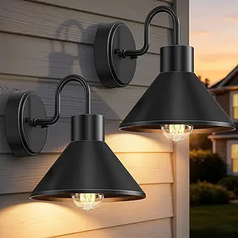 Lamomo Outdoor Barn Light Outdoor, 2-Pack Gooseneck Outdoor Wall Sconces, Exterior Farmhouse Outside Lighting Fixture, 8Black Vintage Waterproof Lantern for House Porch Entryway Patio Garage Shed