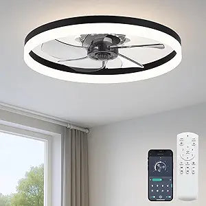 Fszdorj 20'' Ceiling Fan with Light, Upgraded Low Profile Ceiling Fan with Light, Dimmable Flush Mount Ceiling Fan with Light, Fan light, 6 Speeds, App & Remote Control, Quiet Fan for Bedroom, Kitchen