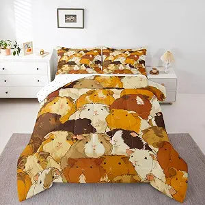 jejeloiu Cartoon Hamster Bedding Set Soft for Boys Girls, Cute Guinea Pig Comforter Set Twin Size Pet Animal Duvet Quilt Microfiber Bedroom Decor 2 Pcs with 1 Pillow Cases