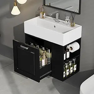 Bellemave 21.8" Bathroom Vanity with Sink Combo, Wall Mounted Floating Vanities with Soft-Close Big Drawer Adjustable Shelf Toilet Paper Holder, Modern Floating Vanity with Sink for Bathroom, Black