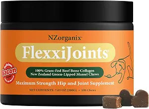 NZorganix FlexxiJoints Hip and Joint Supplement Chews for Dogs, Cats  100% Grass-Fed Beef Bone Collagen New Zealand Green-Lipped Mussels  100 Chews