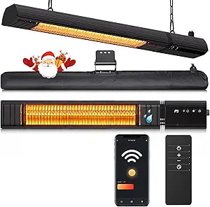 Ceiling Electric Outdoor Heater Wifi Control Wall-Mounted Hanging Patio 1500W Infrared 9 Heat Levels, 24H Timers, Carbon Fiber Tube Heating Wall Heater for Gazebo, Balcony