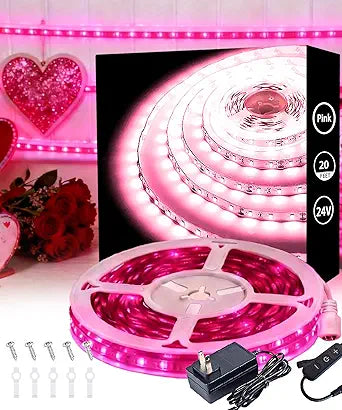 Pink Led Lights Strip Valentines Galentines Day Decor Rope Lights Easy DIY Princess Bedroom Cuttable Strip Lights for Baby Room Bathroom Living Room Kitchen Ceiling Wall Vanity Mirror Decoration