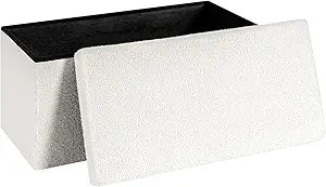 30 Inch Storage Ottoman Bench, Boucle Folding Ottoman Footstool, Rectangular Sherpa Footrest Storage Bench for Bedroom, Living Room, Entryway, Dorm, White