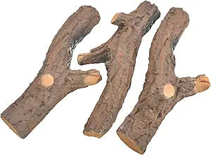 Skyflame 3 pcs Ceramic Gas Fireplace Logs, Decoration Artificial for All Types Indoor or Outdoor Fireplace and Fire Pit - Gas, Insert, Ventless, Vented, Electric, Realistic Clean Burning Accessories