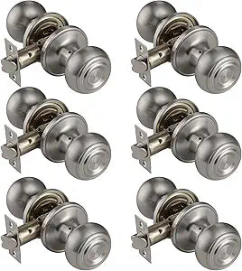 parro Door Knobs Interior with Non Locking, Brushed Nickel Passage Door Knob for Hall or Closet, Flexible Turning & Easy Install with 6 Pack