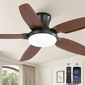 Fanbulous Ceiling Fans with Lights, 42 inch Low Profile Flush Mount Ceiling Fan with Remote/APP Control,Black Modern Ceiling Fan with LED Light for Bedroom Indoor Outdoor-LED Dimmable, 3CCT, 6 Speeds